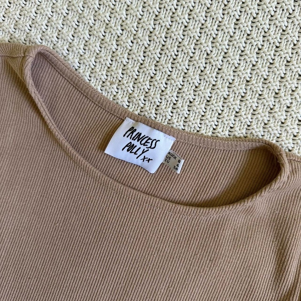 Princess Polly Brown Ribbed Short Sleeve Top - Picture 2 of 4